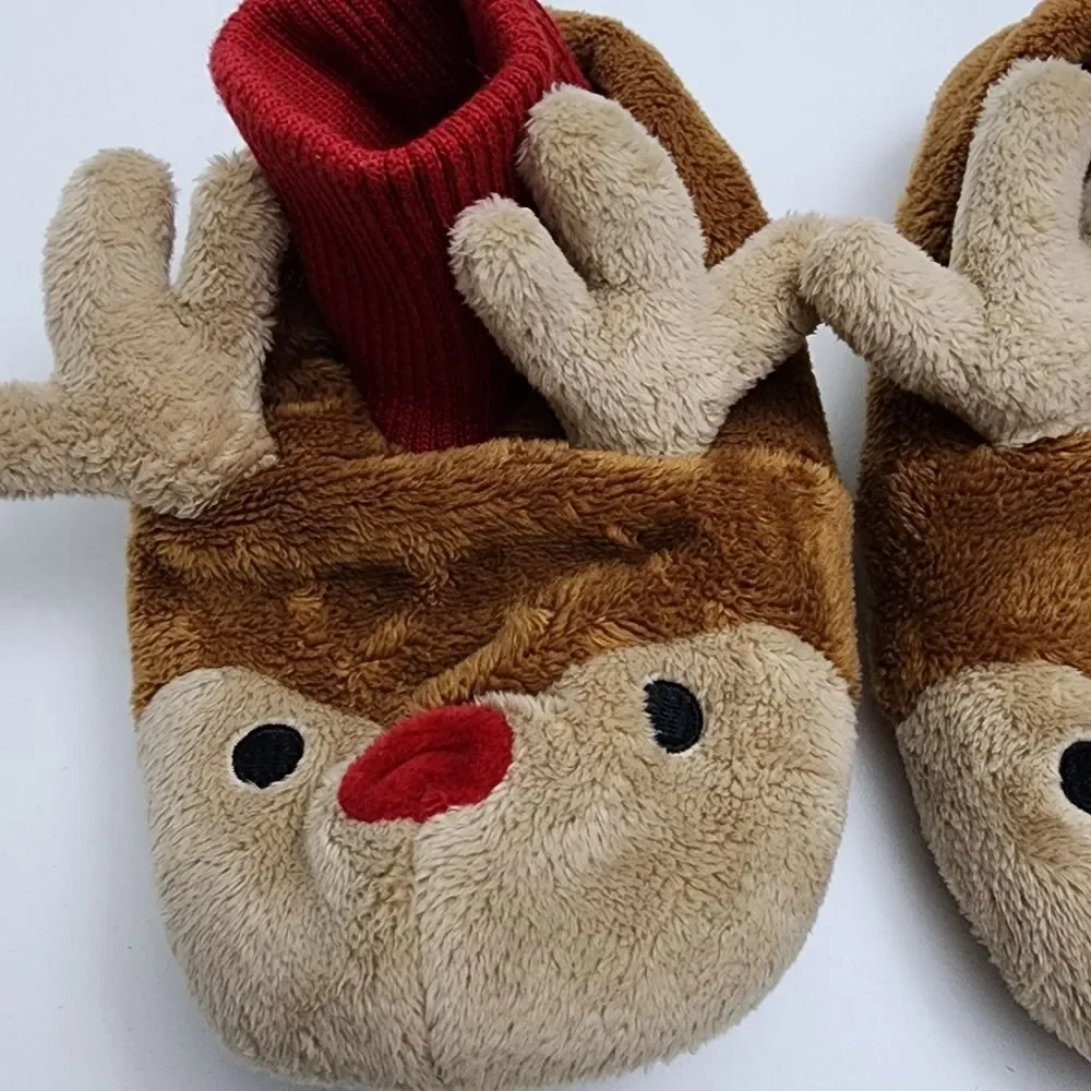 Gymboree Boys Girls Unisex Christmas Holiday Reindeer Slippers Size 11-12